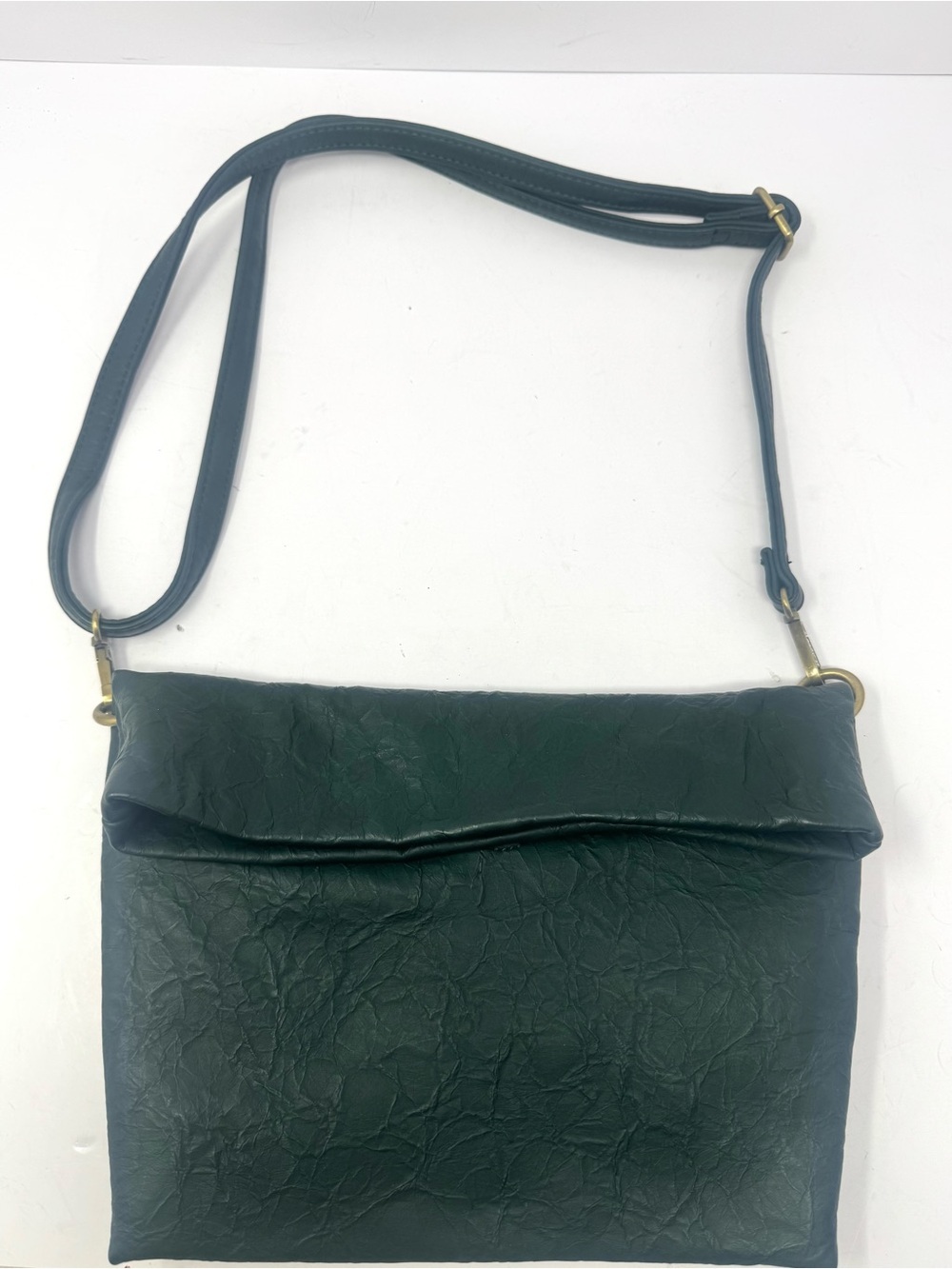 NEW Anthropologie Green Faux Leather Crossbody Fold Over Handbag Purse